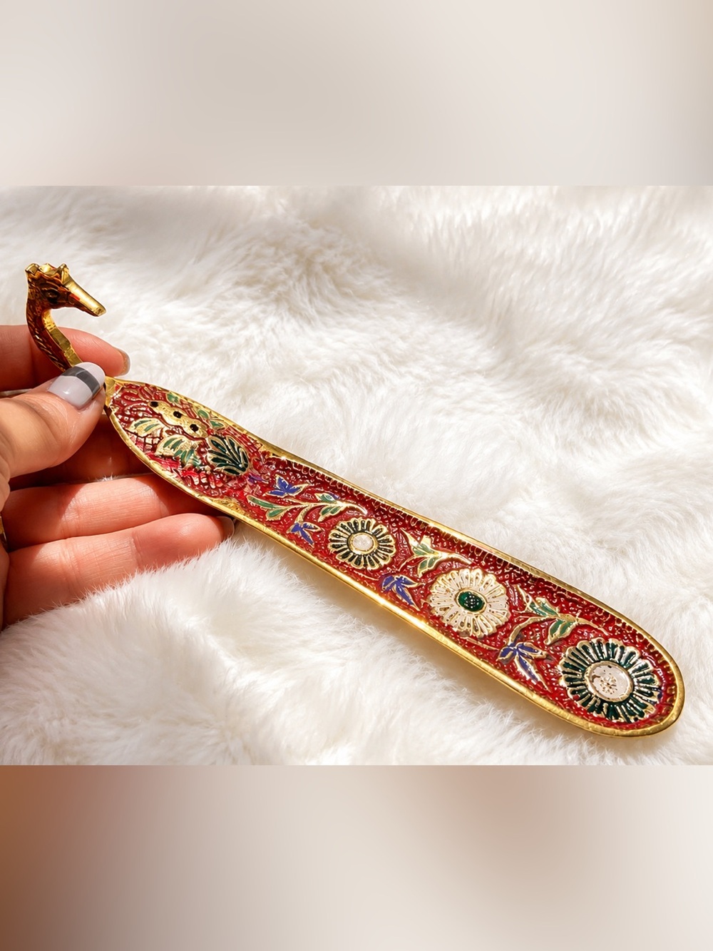 New Brass Peacock Incense Holder Made in India Hand Painted Enamel Incense Burne